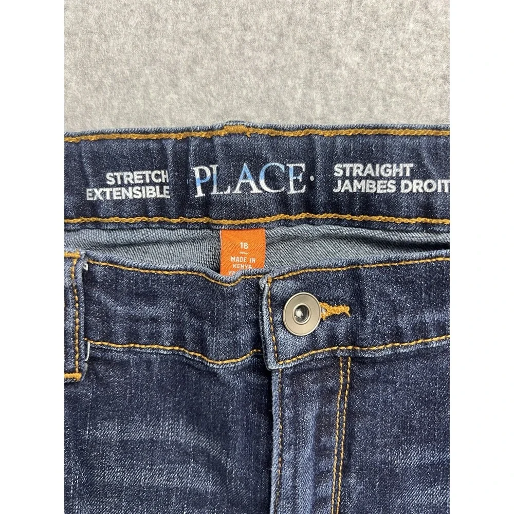 The Childrens Place Boys Blue Straight Leg Stretch Denim Jeans Dark Wash Size 18